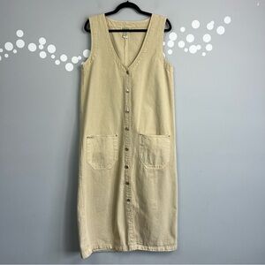 Vintage Amiliano Denim Jumper Dress Size L Button Front Utility Pockets